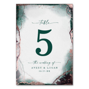 Modern Abstrakt Watercolor Emerald Grönt Bröllop Bordsnummer