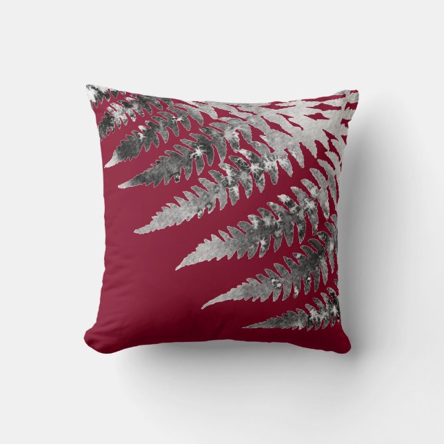 Modern Abstrakt Watercolor Fern Burgundy, Elegant Kudde (Framsida)