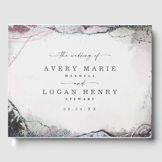 Modern Abstrakt Watercolor Light Lila Bröllop Gästböcker (Framsida)