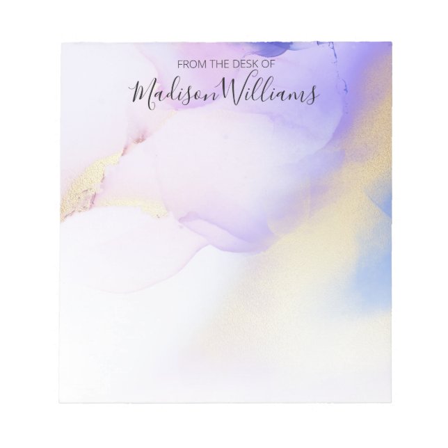 Modern Abstrakt Watercolor Lila Guld Namn Anteckningsblock (Framsida)