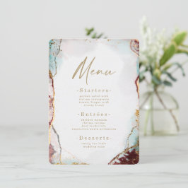 Modern Abstrakt Watercolor Red & Guld Bröllop Meny