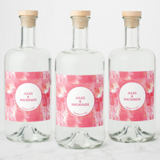Modern Abstrakt Watercolor Rosa Bröllop Spritflaskor Etikett