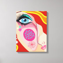 Modern Abstrakt Whimsical Ansikte Finkonst