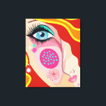 Modern Abstrakt Whimsique Ansikte Fine Art Canvastryck<br><div class="desc">En viskig abstrakt vismisk flickas ansikte med stort blått öga och färgstarkt vågigt hår i rött med rand i orange och gult.</div>