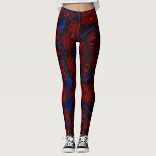 MODERN-abstrakten teckning i ro-röd-blå mosaik Leggings