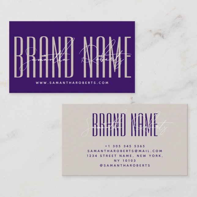 Modern add brand name elegant purple visitkort (Fram/baksida)