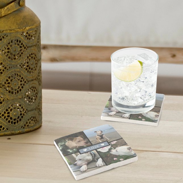 Modern Add Your Photo Collage Stenunderlägg (Modern Add Your Photo Collage Stone Coaster)