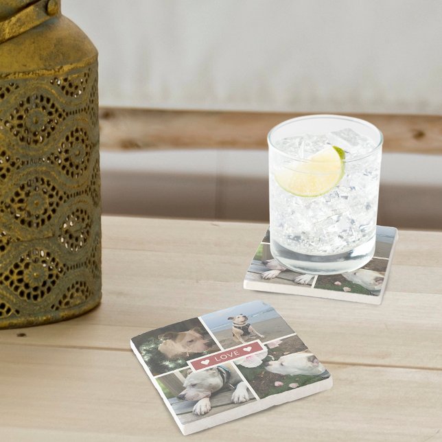 Modern Add Your Photo Collage Stenunderlägg (Modern Add Your Photo Collage Stone Coaster)