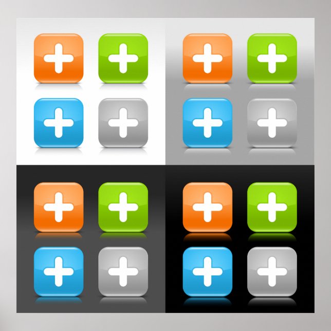 Modern Addition Math Symbol Shiny Glassy Icons Poster (Framsidan)
