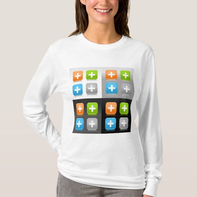 Modern Addition Math Symbol Shiny Glassy Icons T Shirt (Framsida)