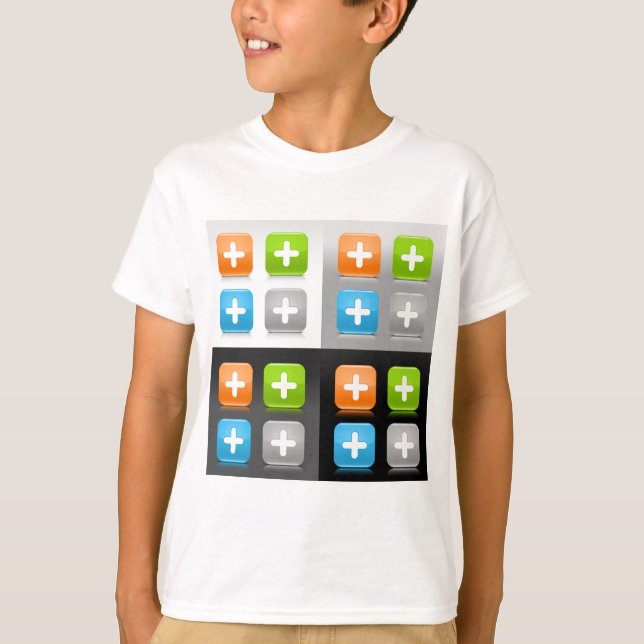 Modern Addition Math Symbol Shiny Glassy Icons T Shirt (Framsida)
