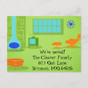 Modern adressändringvykort för mitt- århundrade meddelande vykort