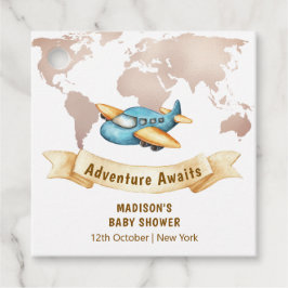 Modern Adventure World Map Airplane Baby Shower Gåvor Etiketter