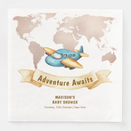 Modern Adventure World Map Airplane Baby Shower  Pappersservett
