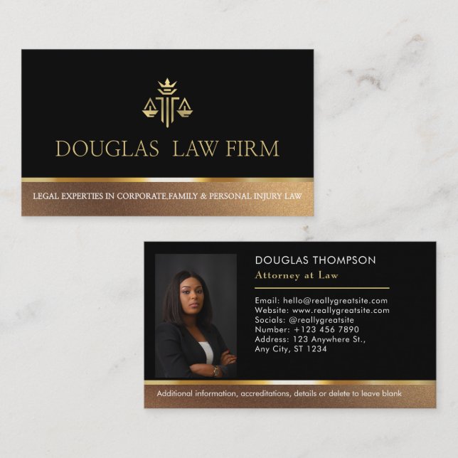 Modern advokat Law Firm Monogram Black Visitkort (Fram/baksida)