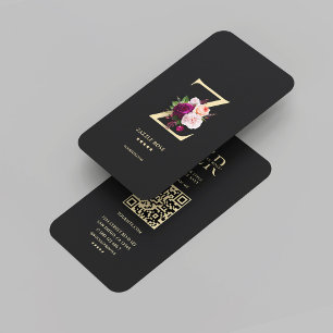Modern Aesthetic Monogram Z Blommigt Black Guld Visitkort