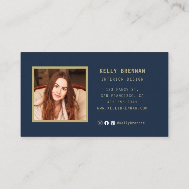 Modern Affärskort med Photo and Social Media Visitkort (Baksida)
