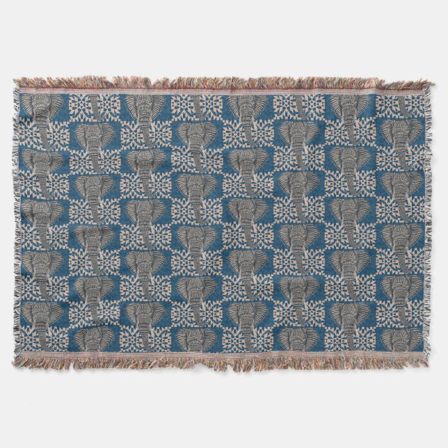 Modern afrikansk elefant med Geometric Blue Filt (Framsidan)