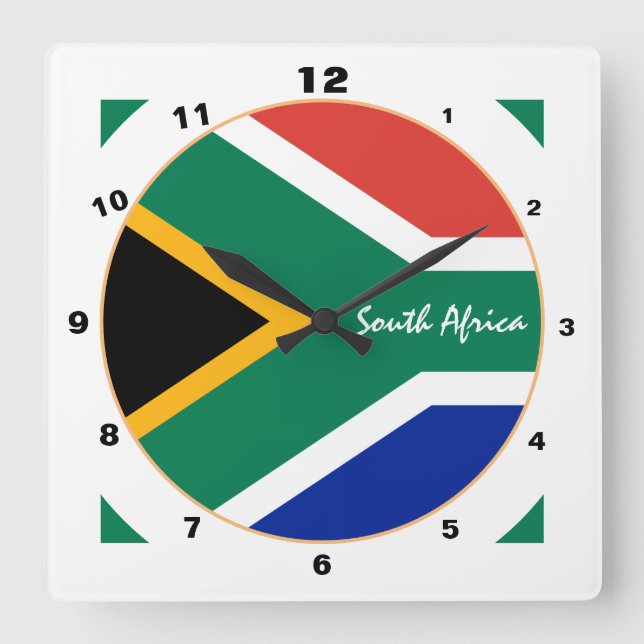 Modern afrikansk Flagga, syd-Afrikans hem/design Fyrkantig Klocka (Framsida)
