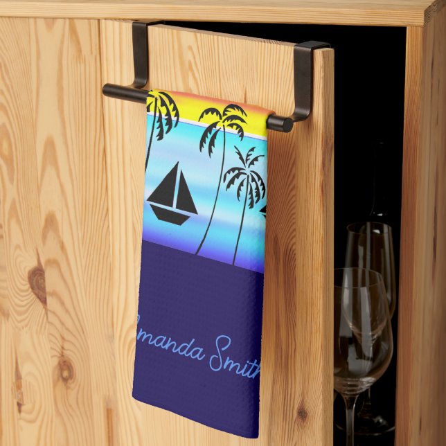 Modern afrikansk konst, tropisk solnedgång kökshandduk (Thirds Fold)