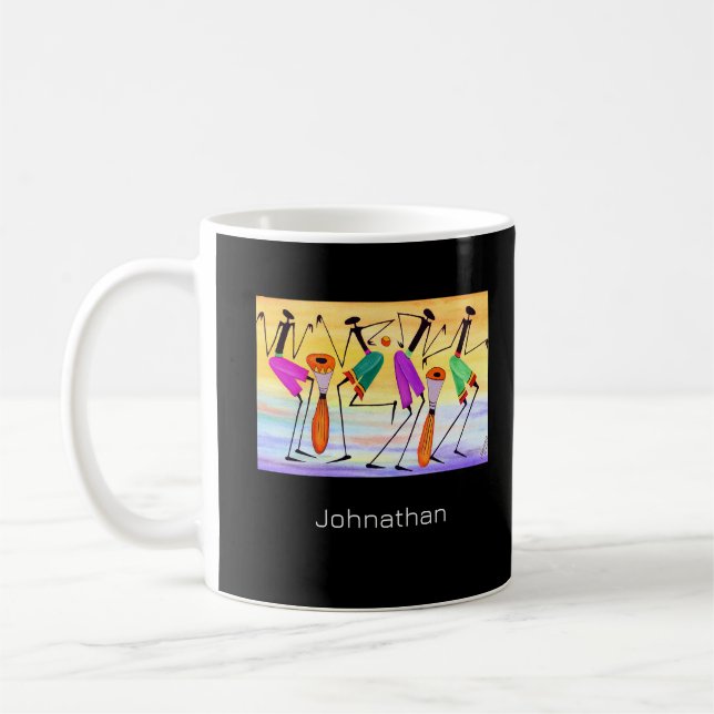 Modern afrikansk konst, uttrycka lycka grön kaffemugg (Vänster)