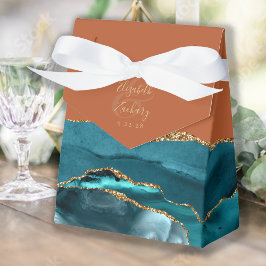 Modern Agat Geod Teal Guld Bränd Orange Presentaskar