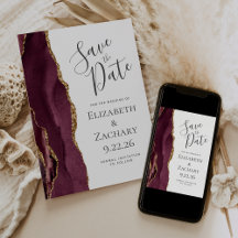 Modern Agate Burgundy Guld Save the Date-kort