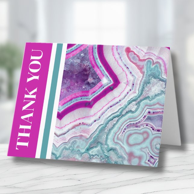 Modern Agate-Elegant Tack Kort (Modern Bright Teal Fuchsia Agate Geode Stone Thank You Card)