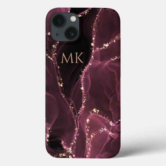 Modern Agate Faux Glitter Initial Namn Monogram (Baksida)