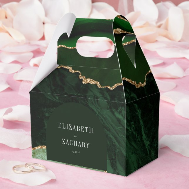 Modern Agate Geode Arch Hunter Grönt Guld Presentaskar (Bröllop)