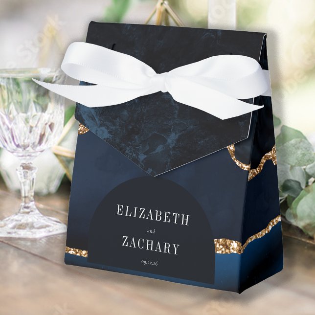 Modern Agate Geode Arch Navy Blue Guld Presentaskar (Skapare uppladdad)