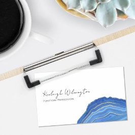 Modern Agate Marble Blue Guld Glitter Geode Visitkort