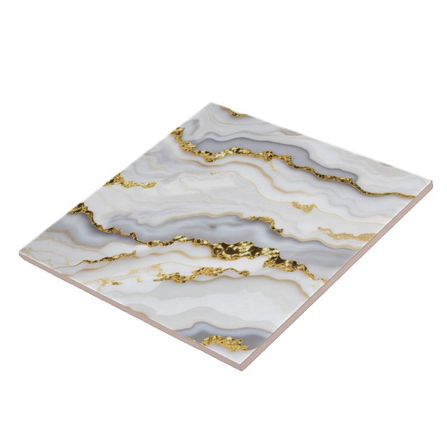 Modern Agate Marble White Guld-samling Kakelplatta (Sidan)