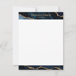 Modern Agate Navy Blue Guld Geode Anteckningskort