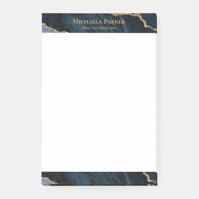 Modern Agate Navy Blue Guld Geode Business Post-it Block (Framsida)