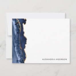 Modern Agate Navy Blue Guld Glitter Marble Geode Anteckningskort
