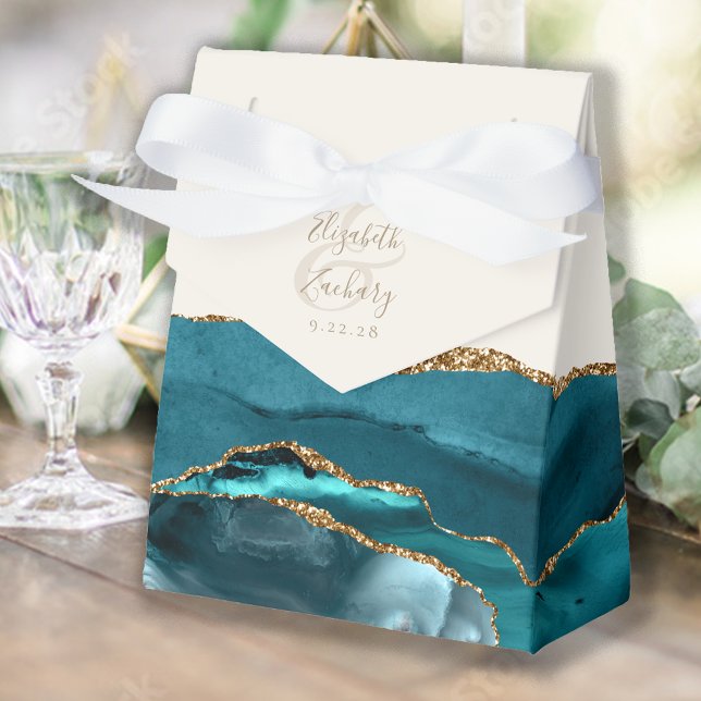 Modern agatgeod tealblå guld elfenben presentaskar (Skapare uppladdad)