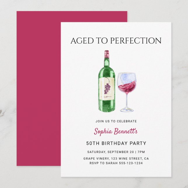 Modern Aged To Perfection Wine Birthday Party Inbjudningar (Fram/baksida)