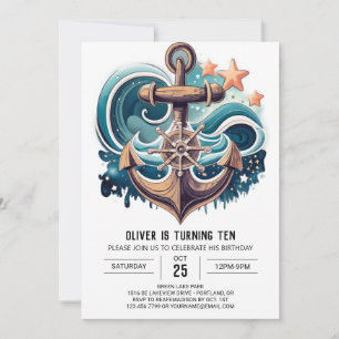 Modern Ahoy Birthday Inbjudningar