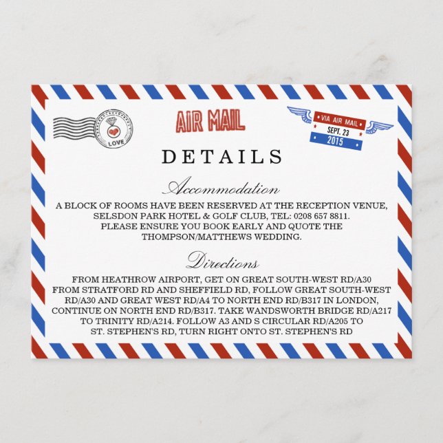 Modern Airmail Bröllop-samling Tilläggskort (Framsida)