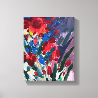 Modern akryl målning, röda blommor canvastryck