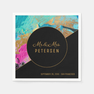 Modern akrylmålning, guld bröllop, herr och fru pappersservett