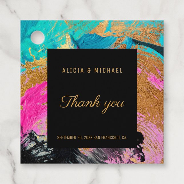 Modern akrylmålning guld Bröllop Tack Gåvor Etiketter (Framsida)