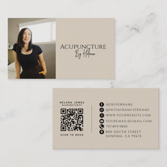 Modern Akupunktör Foto QR-kod Visitkort (Fram/baksida)