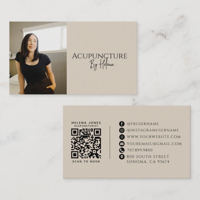 Modern akupunktör Foto QR-kod Visitkort (Fram/baksida)