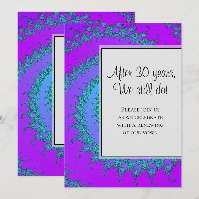 Modern Akva- och Lila Fraktal Mönster Löfteförnyel Inbjudningar (Fram/baksida)