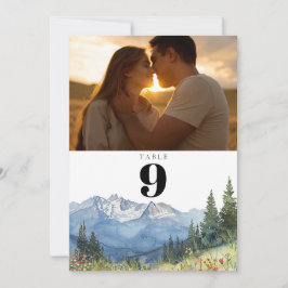 Modern akvarell berg fototavla nummer inbjudningar