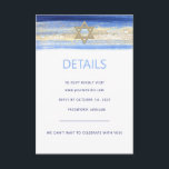 Modern akvarell blå guldstjärna BAR MITZVAH-svar  Tilläggskort<br><div class="desc">Vackra judiska Bar Mitzvah-svarsinbjudningskort. Modern men elegant akvarelldesign i penseldrag blå färger, ljus till marinblå. Guldstjärna David i mitten med falsk guld folie penseldrag. Moderna skrivstil bokstäver. 'Är kallad till TORAH som Bar Mitzvah'. Perfekt för 13-årig son, pojke. Lätt att redigera - lägg bara till din information / text. Hebreiskt...</div>