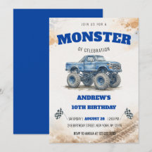 Modern Akvarell Blå Monsterbil Pojk Födelsedag