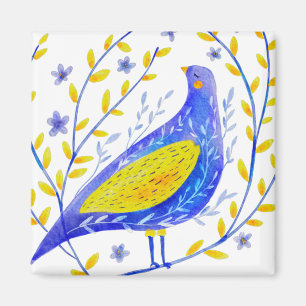 Modern akvarell Blå och Gul Fågel Konst Magnet